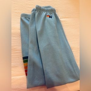 Aviator Nation Blue sweatpants rainbow stripe XS